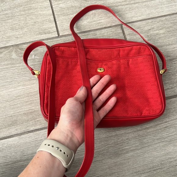 Vintage Gucci Red Canvas and Leather Crossbody Bag EUC - Picture 9 of 15